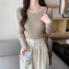 Suéter Tricotado 2023 Novo Francês Gola Redonda Base Primavera e Outono Top Slim Manga Longa Interno Suéter Outono Estilo Feminino