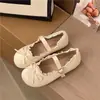 Sapatos Flats de Couro Macio com Bico Redondo Estilo Vintage 2026 Francês para Mulheres com Laço, Sapatos Mary Jane para Primavera e Outono