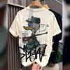 Camiseta de manga corta con estampado de dibujos animados de marca de moda americana para hombre, moda de verano para jóvenes, camisa básica informal de cuello redondo que combina con todo.