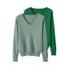 Conjunto de dos piezas de suéteres de punto holgado con cuello en V para mujer, nuevo estilo otoño e invierno, prendas de abrigo versátiles, tops elegantes de manga larga de color liso
