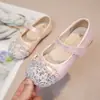 Zapatos de Princesa para Niñas 2026 Primavera y Otoño Nuevo Estilo Moño Perla Suela Suave Estilo Coreano Zapatos de Cristal Pedrería Estilo Pequeña Chanel Planos