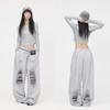 Pantalones de Chándal Retro de Hip-Hop Street Jazz Grises con Cordón, Marca de Calle de Baile de Calle de Moda, "Estampado Rasgado"