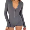 Amazon 2025 Otoño Nuevo Europeo y Americano Mono Ajustado para Mujer Casual Botones Algodón Top Manga Larga Cuello en V