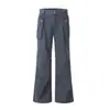 Pantalones cargo multi-bolsillo estilo retro americano de 11KN para hombre y mujer, corte holgado, deconstruidos, diseño lavado y desgastado, pantalones casuales de pierna ancha