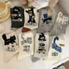 Meias Femininas de Meia-Cança com Estampa de Gato Cartoon para Primavera e Verão, Novo Estilo Coreano Meia de Gatinho com Letras Prop Japonês Fofo Lolita