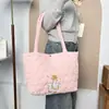 Bolsa de Mão Fofa Bordada com Coelho Ins Coreana Acolchoada para Compras Bolsa de Ombro Grande Capacidade Bolsa de Mão para Mamãe Bolsa de Cosméticos