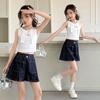 Shorts Jeans Femininos Jeans Cor Sólida 2025 Novo Verão Estilo Fino para Meninas Crianças Tendência Casual
