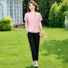 Traje de Verano Transpirable de Manga Corta para Mujer, Nueva Moda de Verano Camiseta Casual, Conjunto de Dos Piezas para Mujeres de Mediana Edad y Mayores