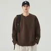 2026 nuevo jersey de manga larga para hombre con cuello redondo estructurado, corte holgado, camiseta de peso pesado estilo americano, versátil, moderno y minimalista