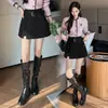 Saia-calça curta de lã feminina para outono e inverno, com cós em blocos, calça de lã de cintura alta com barra bootcut curta