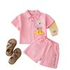 Terno Estilo Western para Meninas 2025 Nova Chegada Verão Meninos Bebê Bolso Urso Polo Manga Curta Shorts terno Roupas Esportivas