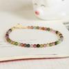 Pulseira de Turmalina Arco-Íris Natural Feminina de Círculo Único Pulseira de Cristal Moda Casual Pulseira para Meninas Estilo Natural Estudante Verão