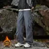 Pantalones impermeables con forro polar para otoño e invierno, pantalones cargo rectos holgados de moda para hombre, pantalones casuales gruesos
