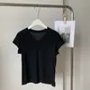 Camiseta de Verão Estilo Puro Desejo com Decote V, Ajuste na Cintura e Mangas Leves para Mulheres, Elegante Versão Coreana, Camiseta Básica de Algodão de Manga Curta com Ajuste na Cintura
