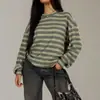 Suéter Femenino 2026 con Acabado de Alta Gama, Sudadera Rayada para Primavera y Otoño, Suéter de Punto Casual Holgado de Cuello Redondo y Manga Larga