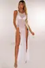 Produtos transfronteiriços nova lingerie sexy europeia e americana vestido sexy de malha com fenda alta fabricantes atacado feminino branco