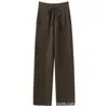 Pantalones Casuales de Lana de Punto Cálidos para Otoño/Invierno, Pierna Ancha, Ajustados, Versátiles, Color Sólido, con Cordón en la Costura Central, Cachemira