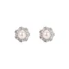 Pendientes de Botón Vintage Geométricos Redondos Estilo Lujo Ligero con Circonita y Perla, Pendientes de Moda y Elegantes con Agujas de Plata 925, Sensación de Alta Gama