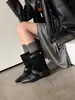 Fivela de Cinto Chuyuji Botas de Cano Curto Quadradas Retrô Botas Chelsea Femininas Salto Plataforma Botas de Cowboy Ocidentais