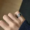 Chiba Tai Ágata Prata Preta Estilo Medieval Retrô Anel de Cauda Elegante Anel Estiloso Ins para Homens e Mulheres Anel Clássico Abertura do Anel