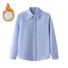Camisa cálida engrosada con forro polar para otoño e invierno, para niños, camisa azul de manga larga, para niños medianos y grandes, ropa para actuación de recitación