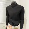 Moletom Masculino de Tricô Waffle com Gola Alta Pequena, Versátil Top de Meio Abertura para Primavera e Outono 2026, Camiseta de Manga Longa com Gola Henley