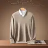 Nuevo Otoño/Invierno 2026 100% Cachemira Cuello en V Tejido de Punto Manga Larga para Hombre Color Sólido Holgado Suave Suéter de Cachemira