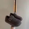 Sapatos Birkenstock de Lã com Solado Grosso para Aumentar a Altura para Mulheres, Novo Estilo Inverno 2026, Forrados com Lã, Sapatos Birkenstock Peludos Confortáveis para Calçar