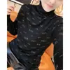 Camisa Básica Térmica de Veludo Dupla Face com Strass de Gola Alta para Mulheres Plus Size, Novo Estilo Outono e Inverno, Top Básico Quente Solto e Fashion para Mulheres