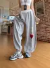 Pantalones de chándal de pierna recta para mujer Temporada de primavera y otoño 2025 Azul marino Versátiles de pierna ancha Deportivos Sueltos Caídos Hasta el suelo Modernos