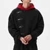 Tendencia de moda ins estilo coreano, sudadera con capucha de diseño de hebilla metálica de nicho color-blocking, top simple retro de alta costura