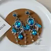 Pendientes Azules Florales Frescos y Sencillos con Borlas para Mujer, Aretes de Botón Únicos y Audaces con un Toque de Moda y Sofisticación