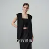 Jaqueta Colete Simples de Gola V sem Mangas para Mulheres, Novo Estilo Início da Primavera 2026, Petite, Elegante, Versátil, Top Preto Emagrecedor