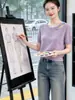 Atuendos para Chicas Ligeramente Gorditas: Estilo Casual de Primavera y Verano, Estilo Coreano, Rejuvenecedor, Tops de Punto Versátiles de Manga Corta, Nuevos Tops Elegantes y Adelgazantes