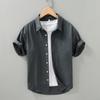 1250 Camisa Básica Masculina de Primavera e Verão Fresca e Leve para Negócios Casuais Confortável Algodão Manga Curta Colarinho Quadrado para Homem
