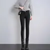 Jeans con Forro de Polar para Mujer en Primavera y Otoño, Pantalones Skinny Elásticos de Tiro Alto Color Gris Humo, Nuevos Pantalones Lápiz de Polar Integrado Estilo Otoño e Invierno
