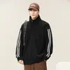 Moletom com zíper parcial e gola alta para homens, novo estilo primavera e outono 2026, blusa casual solta, jaqueta patchwork moderna, roupas masculinas