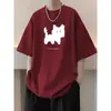 Vbe Camiseta de Verano de Moda para Hombre Tendencia Vino Top Manga Corta Ropa Roja Manga Corta Manga de Tres Cuartos Diseño de Píxeles