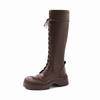 Estilo coreano elegante all-match altura crescente fundo grosso laço-up botas cavaleiros 2024 inverno grosso salto médio redondo cabeça elástica botas altas para mulheres