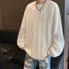Tricô Vazado Masculino Outono Novo Estilo Hong Kong Tendência Design de Nicho Camiseta de Manga Longa Estilo Casual Solto Top