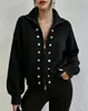 Marca independiente transfronteriza, color liso, muy adornado, de doble botonadura, cuello alto, cárdigan de punto con cremallera, top de moda de otoño nuevo