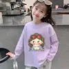Estilo Novo Primavera e Outono Solto Gola Redonda Roupa Íntima Moda Infantil Feminina Camiseta de Algodão Puro Manga Longa para Crianças Maiores Tendência Top Feminino