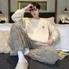Nuevos Pijamas de Terciopelo Coral para Hombre en Otoño e Invierno, Engrosados y Cálidos, Conjunto de Ropa de Casa de Invierno para Adolescentes y Niños