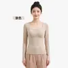 Roupa íntima quente com copas fixas autônomas outono e inverno aquecimento de grafeno camada base sem costura top quente justo escovado de caimento slim