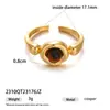 Anillo de Latón Dorado con Ojo de Tigre, Estilo Europeo y Americano de Lujo Ligero, de Alta Gama, Inalterable, Versátil, de Nicho, Simple, Popular para Mujeres en Otoño e Invierno