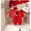 Macacão de Outono e Inverno para Bebê, Roupa Quente com Forro de Lã Estilo Chinês Festivo Vermelho para a Festa de Um Ano do Bebê e o Ano Novo