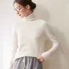 Suéter de Cachemira de Alta Gama Otoño Nuevo para Mujer Dobladillo Enrollado Cuello Alto Holgado Tejido de Cachemira Capa Base