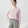 Suéter de cachemira para mujer de otoño e invierno, cuello redondo, corte holgado, suave y cómodo, versátil, con un diseño de punto trenzado calado, tejido y grueso para usar en capas