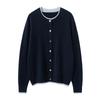 Cárdigan de Cachemir para Mujer 100% Cachemir Puro Versátil Simple Moda Bloques de Color Cuello Redondo Suéter de Punto Chaqueta