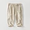 L8238 Pantalones Casuales Rectos de Ramio con Cintura Elástica Retro Versátiles Sueltos Cortos para Hombre Una Pieza Envío Directo